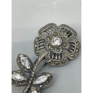 Marcasite Sterling Silver Flower Brooch Vintage Pin